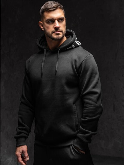 Fekete Vastag Férfi kapucnis pulóver - Image 2